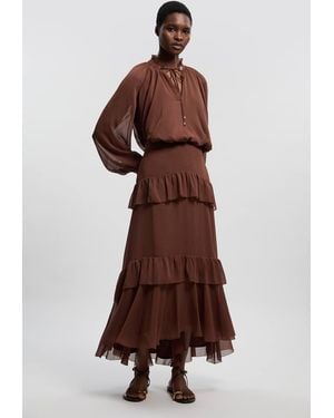 Karen Millen Crinkle Chiffon Woven Maxi Skirt - Brown