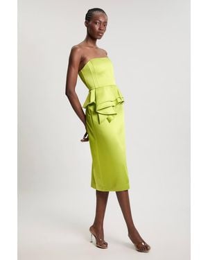 Karen Millen Bonded Satin Peplum Pencil Woven Midi Dress - Green