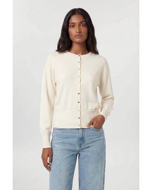 Karen Millen Viscose Blend Knit Balloon Sleeve Cardigan Jumper - White
