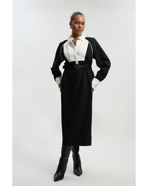 Karen Millen Plus Size Twill Collared Woven Maxi Dress - Black