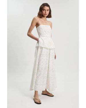 Karen Millen Petite Cotton Broderie Peplum Bandeau Midi Dress - White