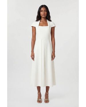 Karen Millen Compact Stretch Tailored Square Neck Full Skirted Midi Dress - White