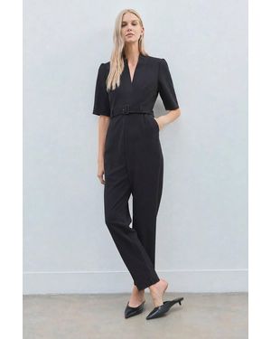 Karen Millen Forever Structured Crepe Belted Jumpsuit - Black