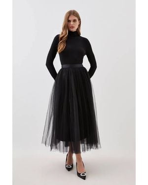 Karen Millen Tulle Woven Maxi Skirt - Black