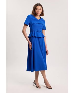 Karen Millen Structured Tailored Belted Midi Dress - Blue