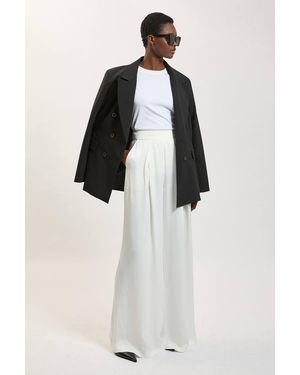 Karen Millen Satin Viscose Woven Trousers - White