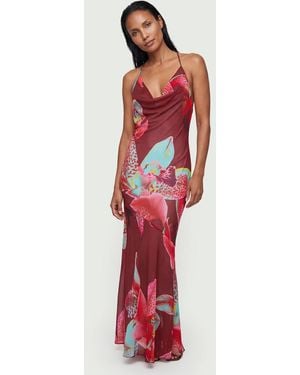 Karen Millen Beach Viscose Georgette Photographic Floral Beach Slip Dress - Red