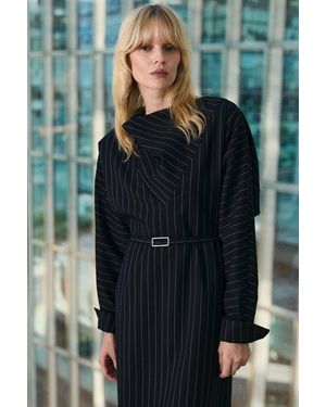 Karen Millen Pinstripe Cowl Neck Tailored Pencil Midi Dress - Green