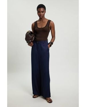 Karen Millen Premium Viscose Linen Woven Straight Leg Trouser - Blue