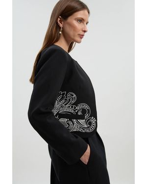 Karen Millen Tailored Cutwork Detail Collarless Jacket - Black
