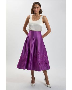 Karen Millen Tailored Satin Cutwork Full Skirt - Purple