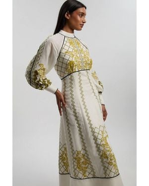 Karen Millen Petite Voile Embroidered Cutwork Balloon Sleeve Woven Maxi Dress - White