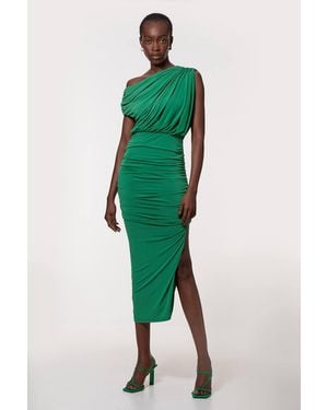 Karen Millen Forever Jersey Crepe Asymmetric Neckline Maxi Dress - Green