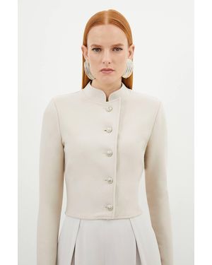 Karen Millen Figure Form Bandage Cropped Button Up Knit Jacket - Natural