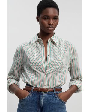 Karen Millen Poplin Stripe Bib Woven Shirt - Grey