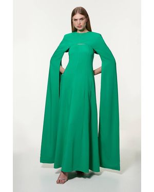 Karen Millen Petite Premium Bonded Crepe Detachable Cape Maxi Dress - Green