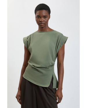Karen Millen 100% Cotton Asymmetric Jersey T-Shirt - Green