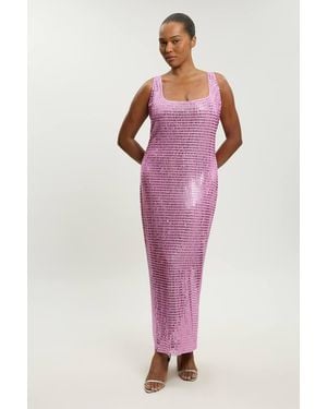 Karen Millen Whitley Neill Plus Size Premium Crystal Embellished Midi Dress - Pink