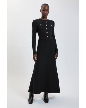 Karen Millen Rib Knit Military Trim Long Sleeve Maxi Dress - Black