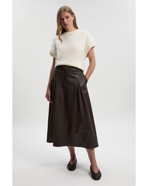Karen Millen Faux Leather Tailored Full Midi Skirt - White