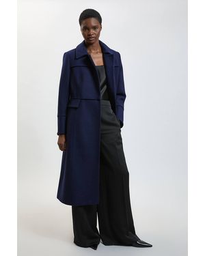 Karen Millen Wool Tipped Button Maxi Coat - Blue