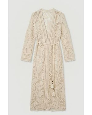 Karen Millen Floral Crotchet Woven Beach Kimono - Natural