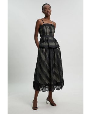 Karen Millen Textured Organza Mix Full Skirt - Black