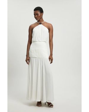 Karen Millen Viscose Georgette Drop Hem Woven Halter Neck Maxi Dress - White