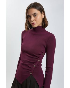 Karen Millen Asymmetric Fastening Viscose Knit Jumper - Purple