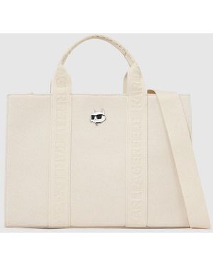 KARL LAGERFELD Ikon Choupette Pin Square Tote Bag - Natural
