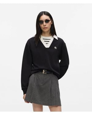 KARL LAGERFELD Ikon V-Neck Sweatshirt - Black