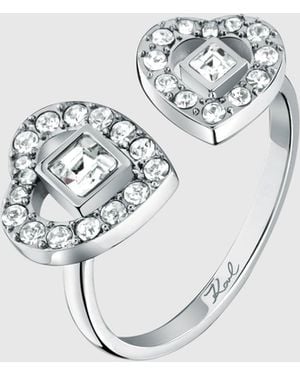 KARL LAGERFELD Double Heart Ring - White