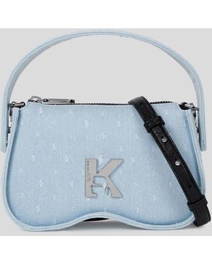 KL Jeans Bouclé-Tasche Mit Tragegriff Oben Und Sonnenbrillen-Motiv - Blau