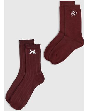 KARL LAGERFELD Autograph Pointelle Socks - Brown