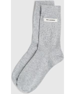 KARL LAGERFELD Strass-Logo-Socken, Damen, Größe - Grau
