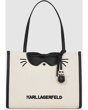 Karl Lagerfeld Ikon Choupette Canvas Tote Bag - White