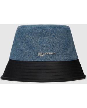 KL Jeans Faux-Leather And Denim Bucket Hat - Blue