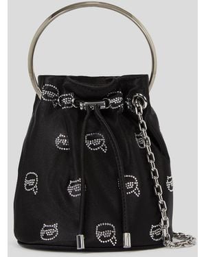 Karl Lagerfeld Ikon Rhinestone Bucket Bag - Black