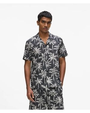 KARL LAGERFELD Palm-Print Short-Sleeved Shirt - Grey