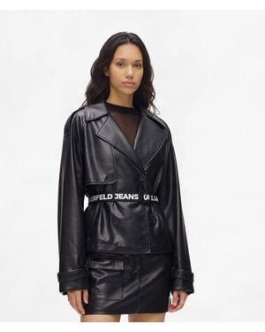 KL Jeans Faux-Leather Trench Jacket - Black