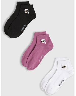 KARL LAGERFELD Ikon Short Socks – 3-Pack, Multicoloured - Purple