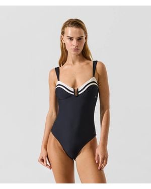 KARL LAGERFELD Signature Contrast Trim Swimsuit - Blue