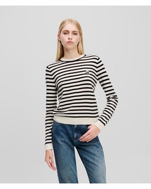Karl Lagerfeld Ikon Gestreifter Kaschmir-Pullover, Frau, Größe - Blau