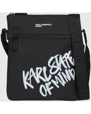 KL Jeans Coated Karl Quote Flat Crossbody Bag - Black