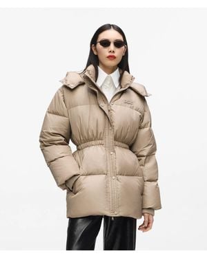 KARL LAGERFELD Cinched Midi Puffer Jacket - Natural