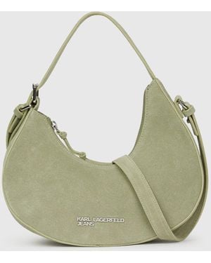 KL Jeans Rounded Suede Top Handle Bag - Green