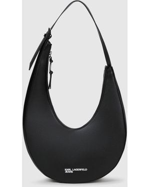 KL Jeans Rounded Leather Hobo Bag - Black