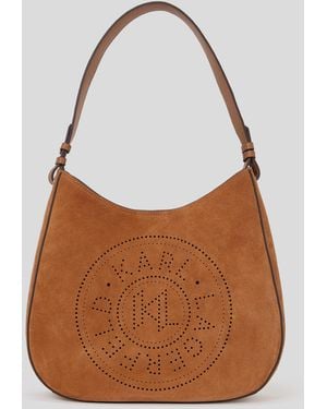 Karl Lagerfeld K/circle Suede Hobo Bag - Brown