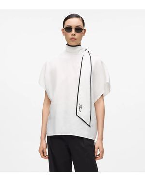 KARL LAGERFELD Linen Blend Pipelined Blouse - White