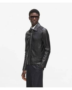 KARL LAGERFELD Zip-Up Leather Jacket - Black